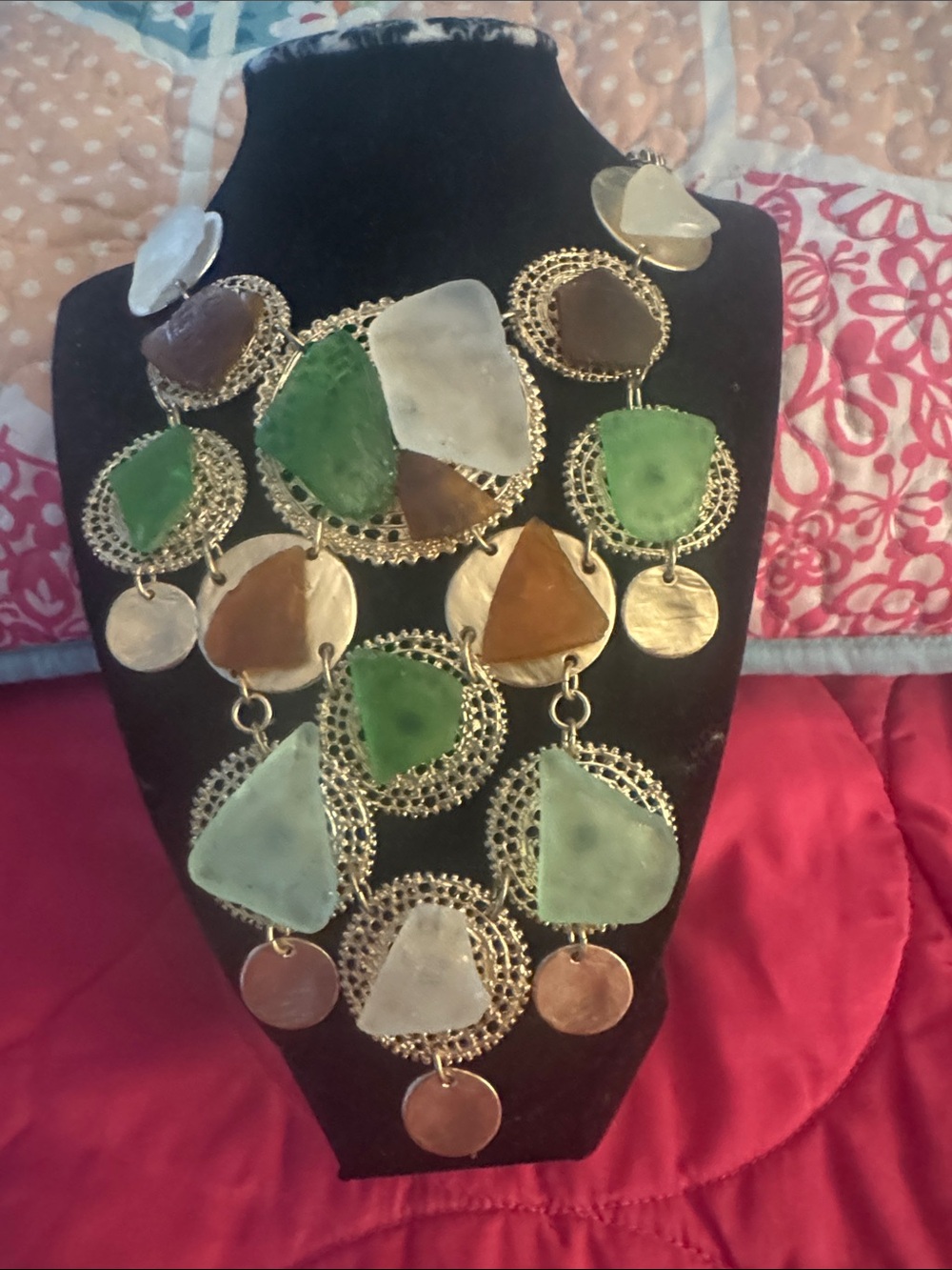 Statement necklace from MadiLillys. Recycled necklace with pieces of sea glass